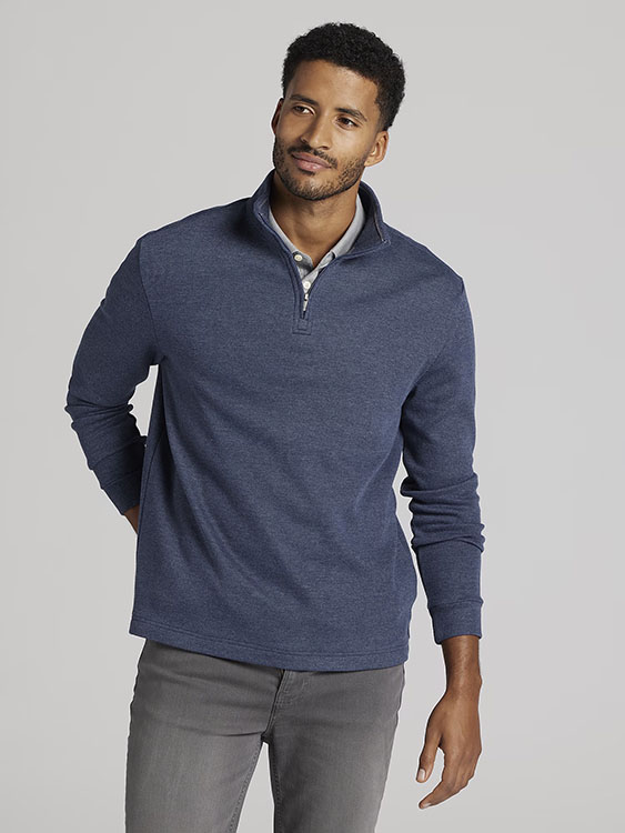 Joseph Abboud Luxe Cotton French Ribbed Quarter Zip Pullover