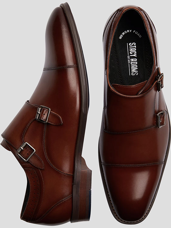 Stacy Adams Bayne Leather Cap Toe Double Monk Strap Dress Shoes