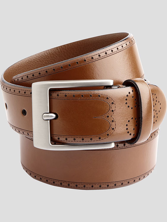 Joseph Abboud Feather Edged Laser Detail Leather Belt