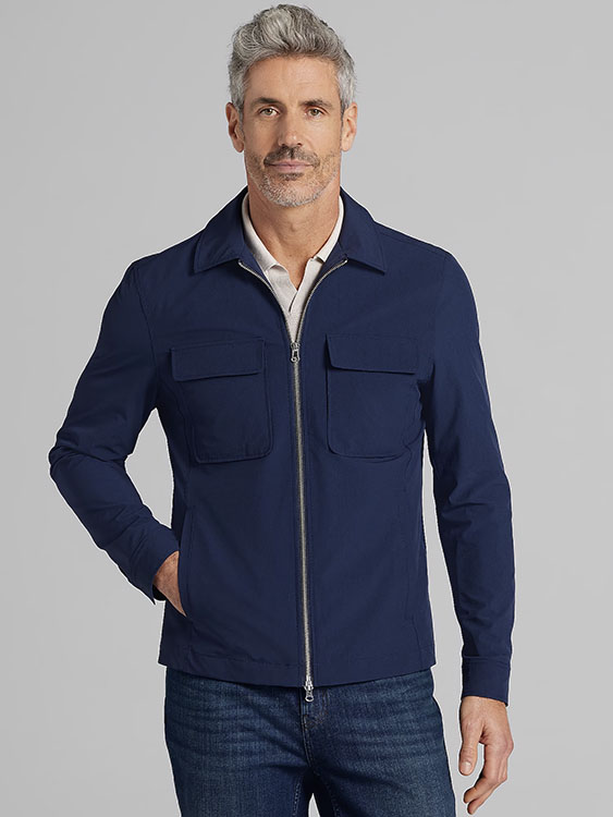 Report Collection Modern Fit Textured Pocket Zip Front Jacket