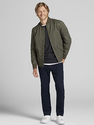 modern fit satin bomber jacket