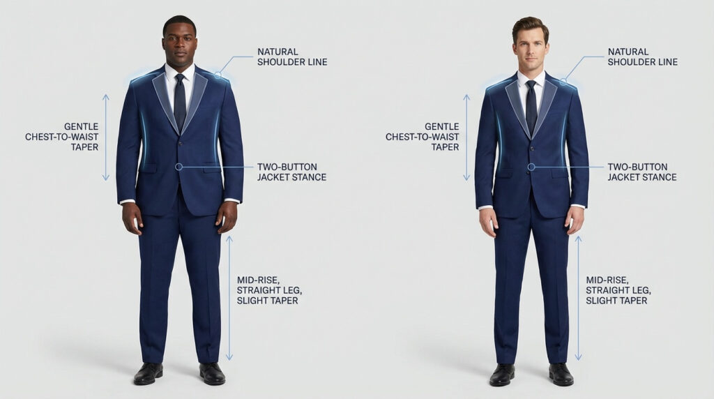 "modern fit" mean in men's suits